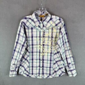 Y2K Wrangler Womens Shirt M Black Pearl Snap Embroidered Western Cowgirl Floral